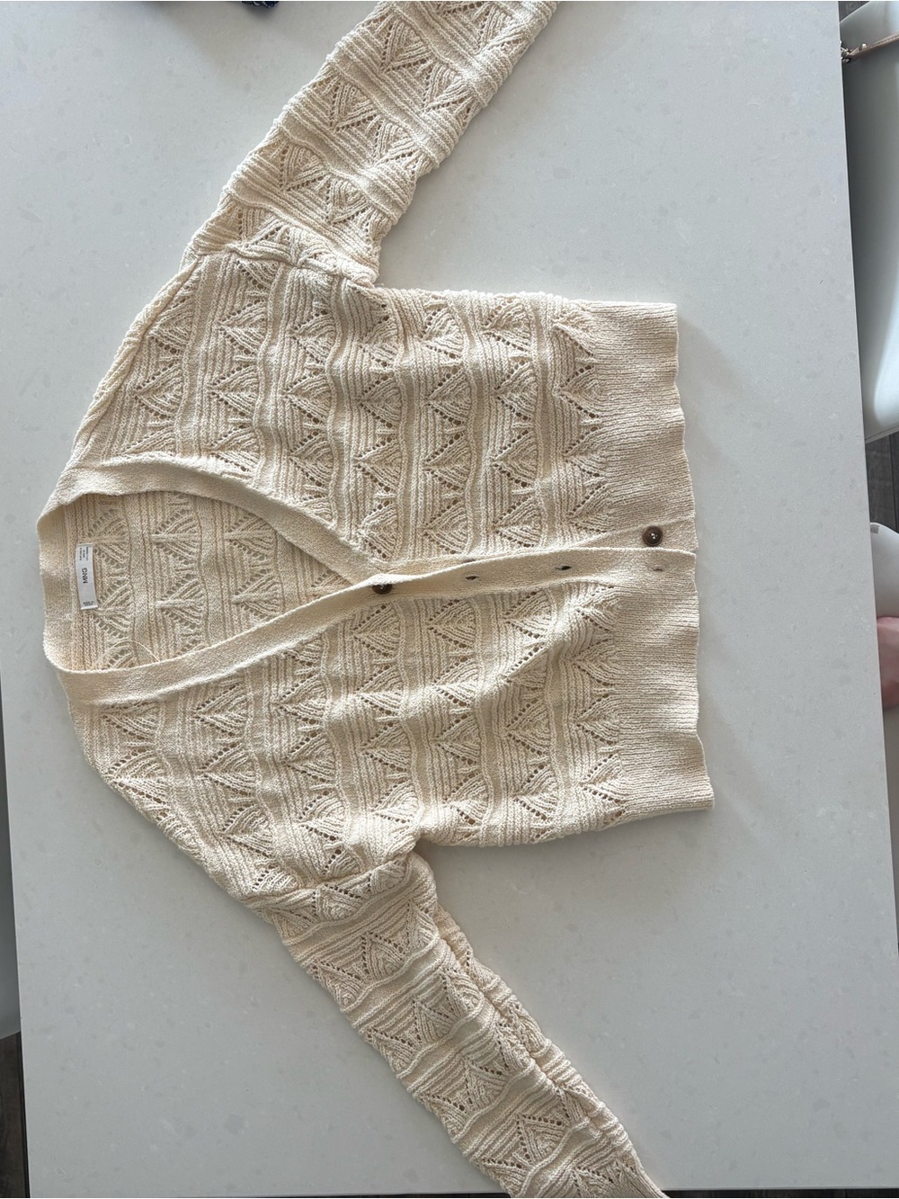 Mango Cream Openwork V-Neck Button Cardigan